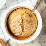Ramekin with a single serving of baked oatmeal.