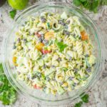 Cilantro lime pasta salad in a serving bowl.