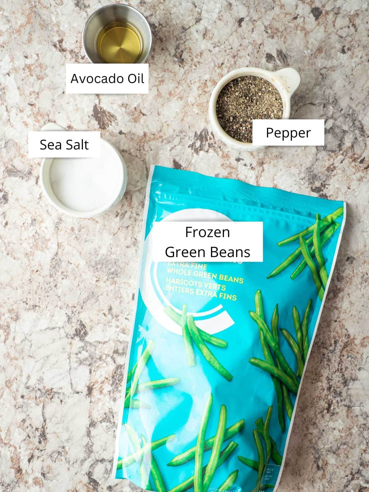 Ingredients for roasted frozen green beans.