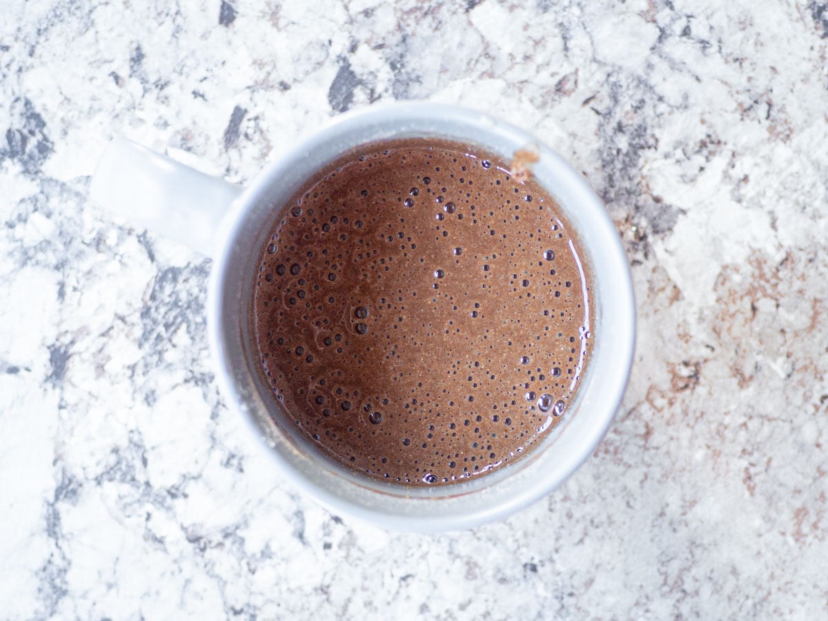 Mug cake batter mixed together.