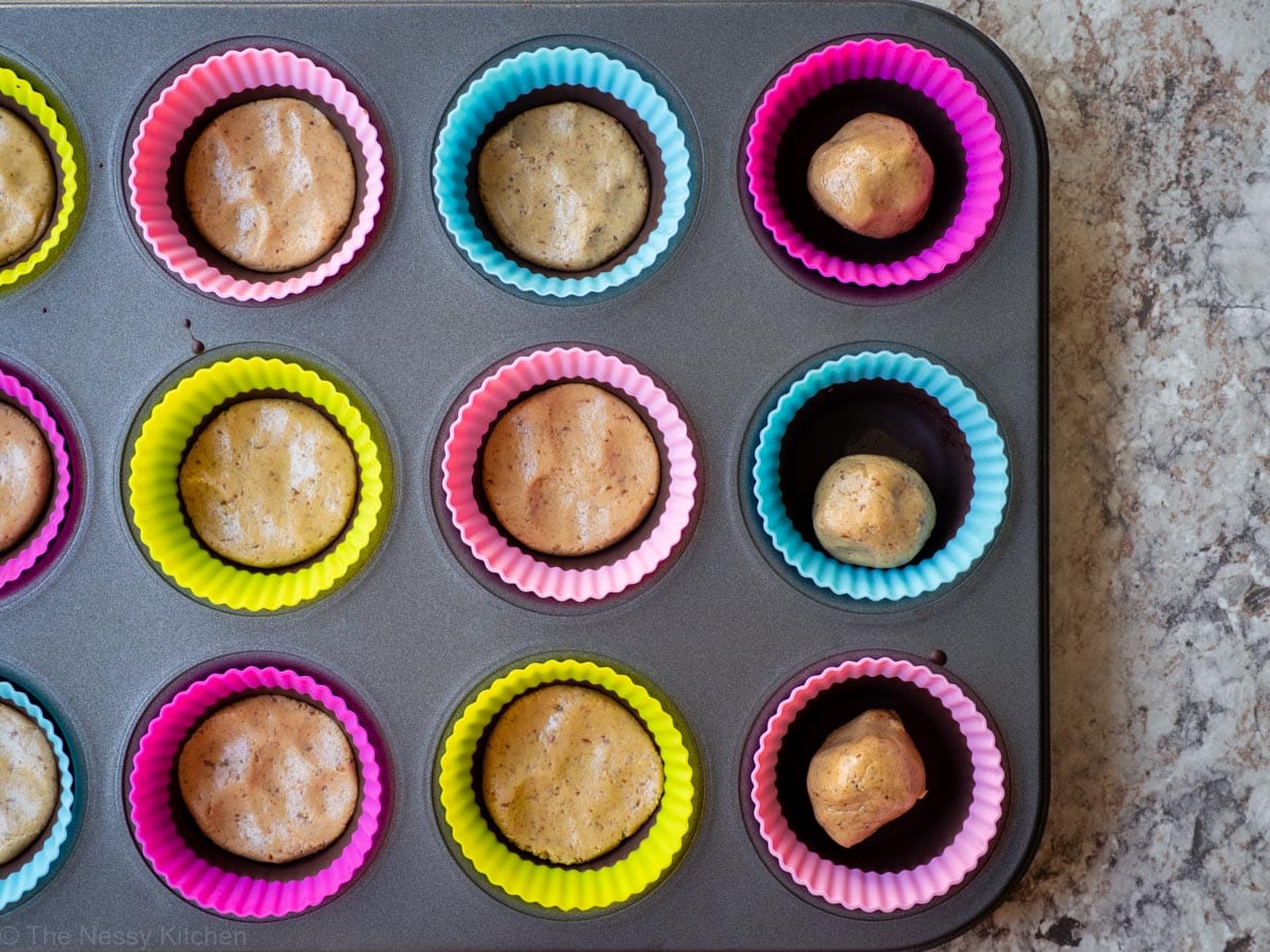 Filling pressed into chocolate shells.