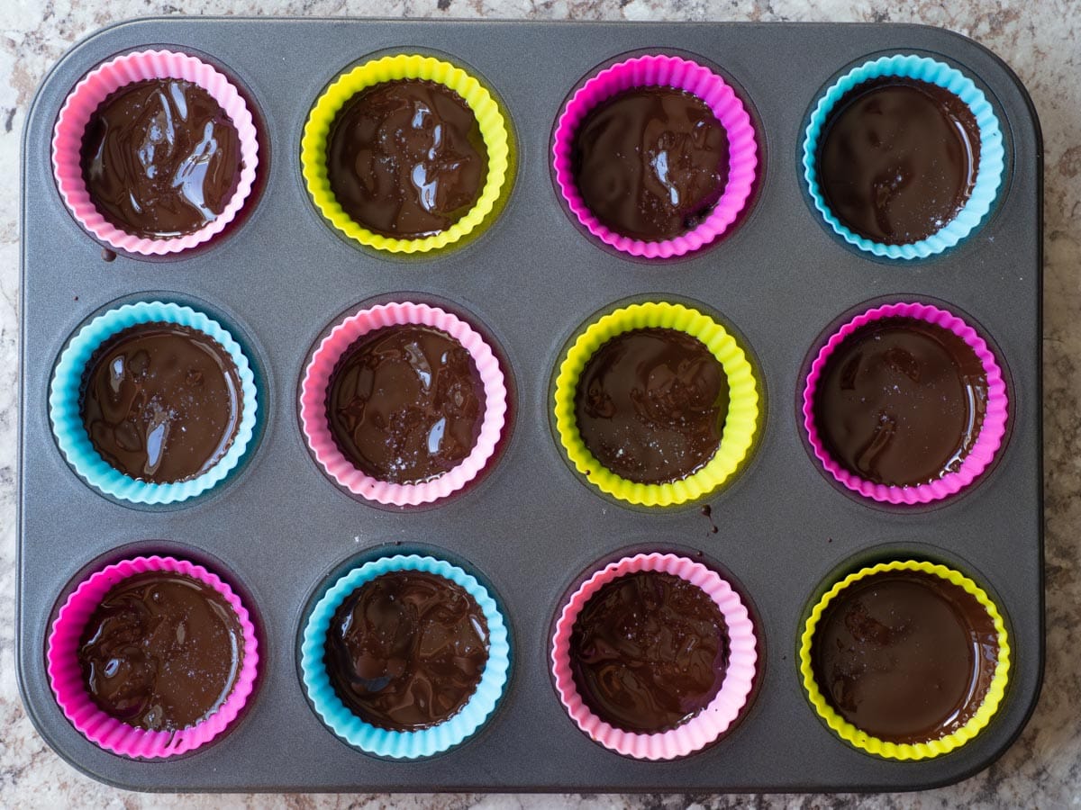 Peanut butter cups with the chocolate poured over top.