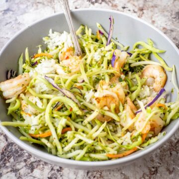 Chimichurri on rice and shrimp.