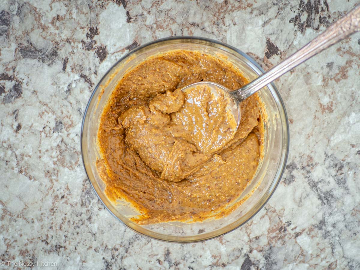 Peanut butter mixed with flax.
