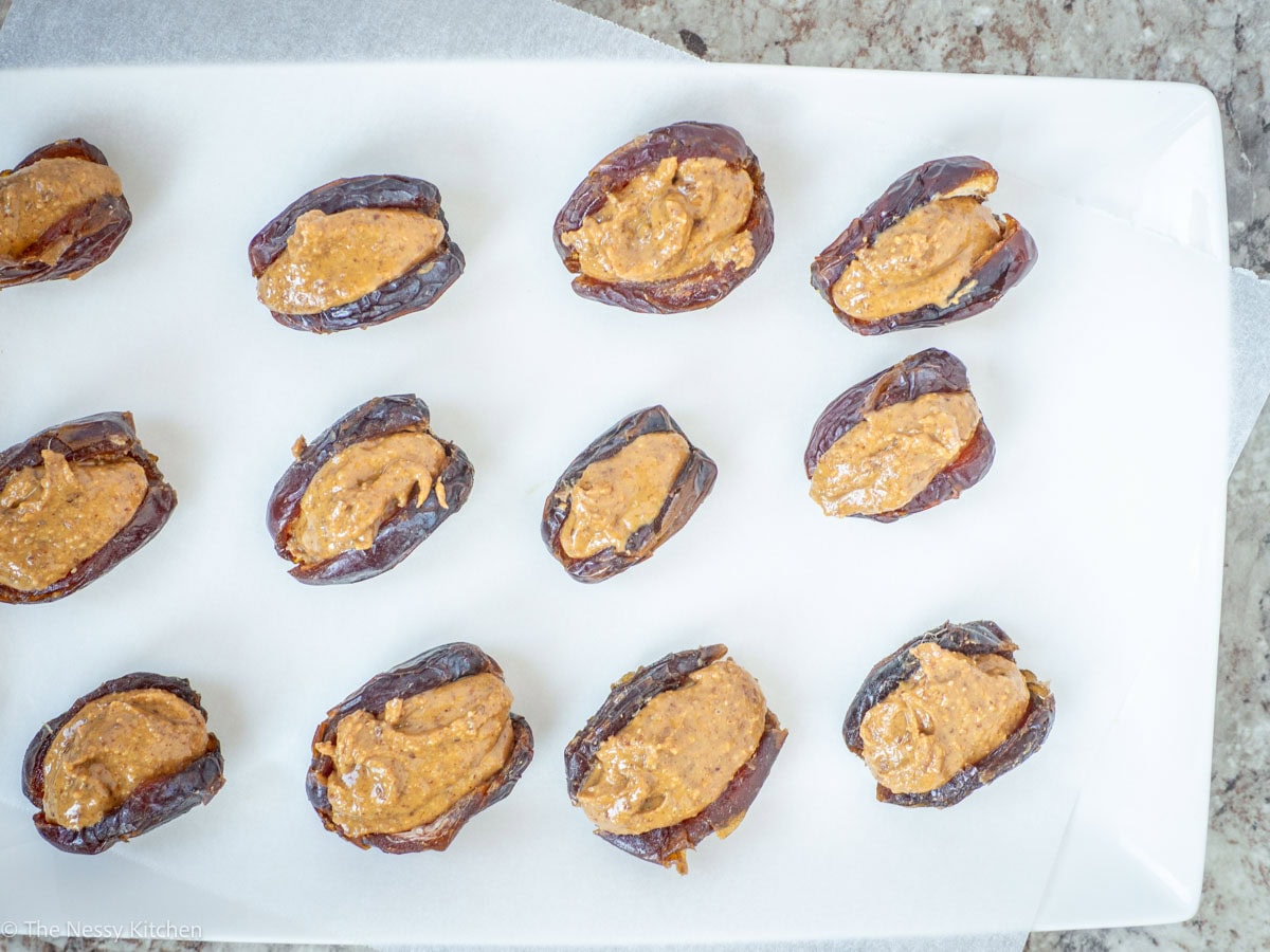 Dates stuffed with peanut butter mixture.