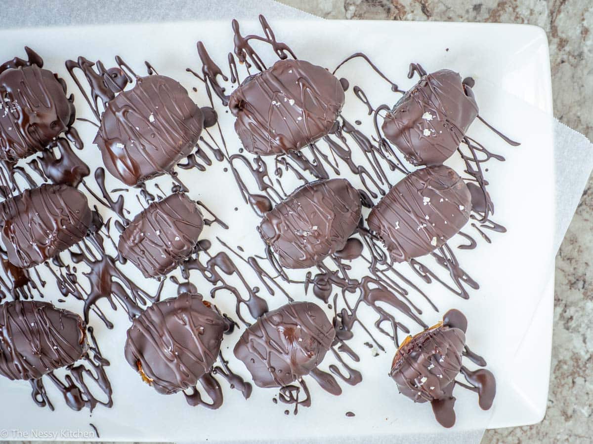 Dates dipped in chocolate.
