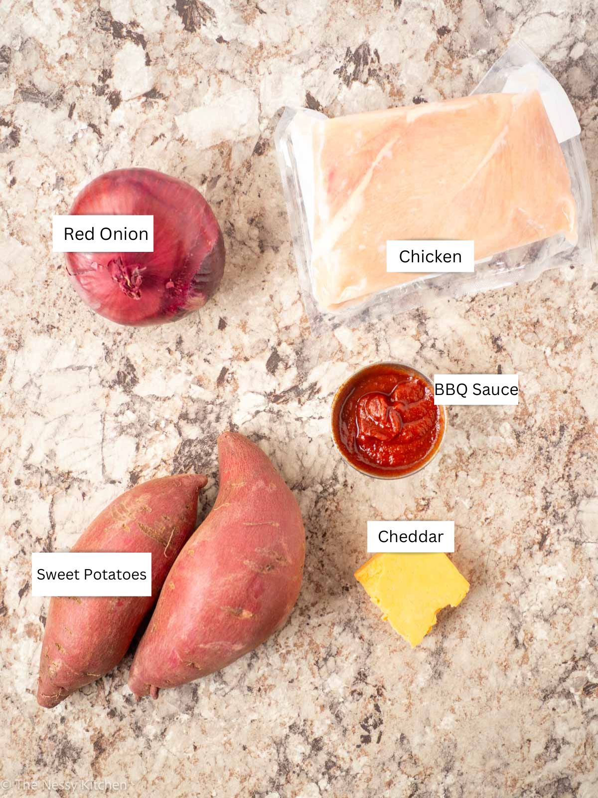 Ingredients measured out on a countertop.