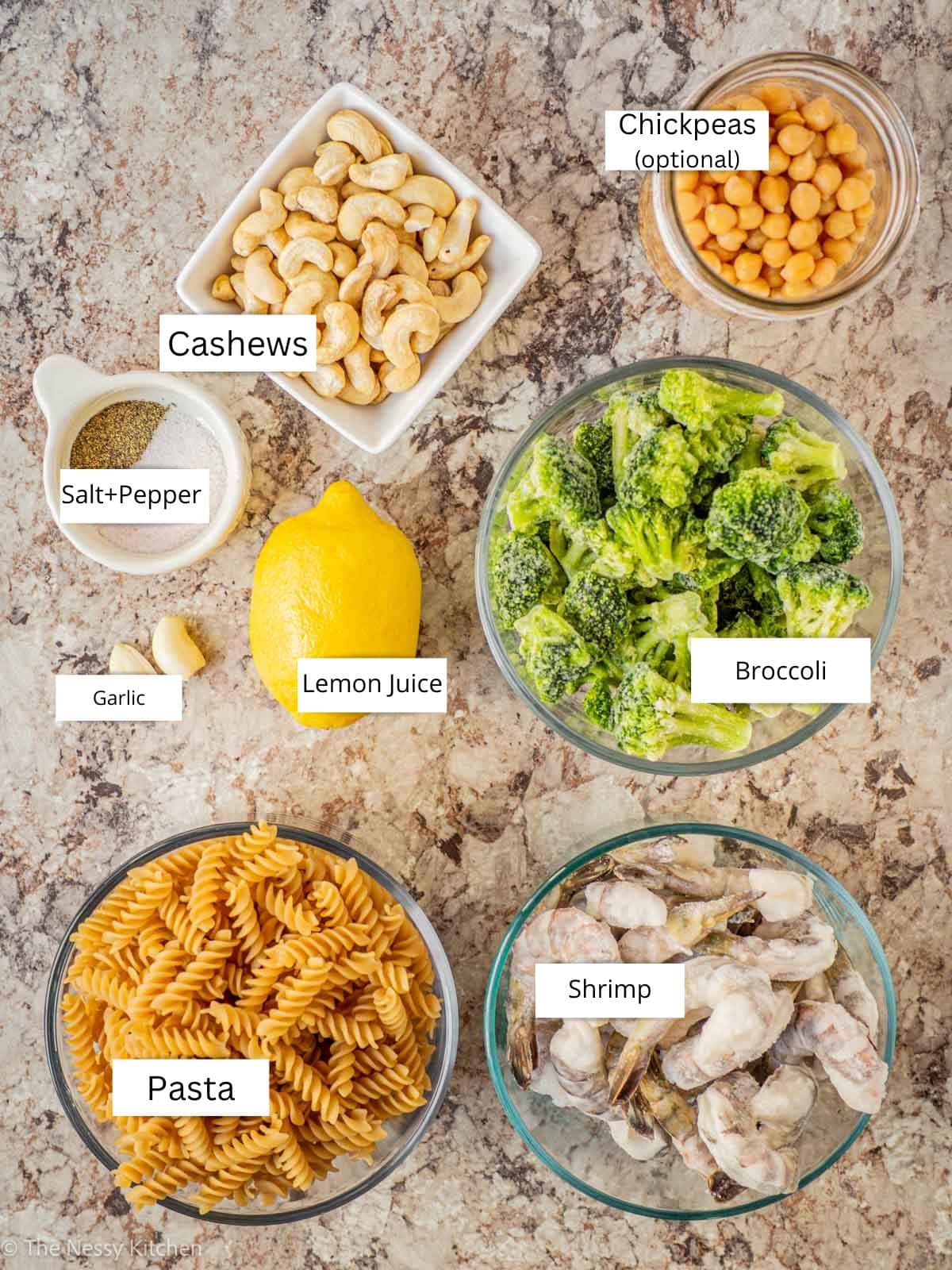 Ingredients measured out in bowls.