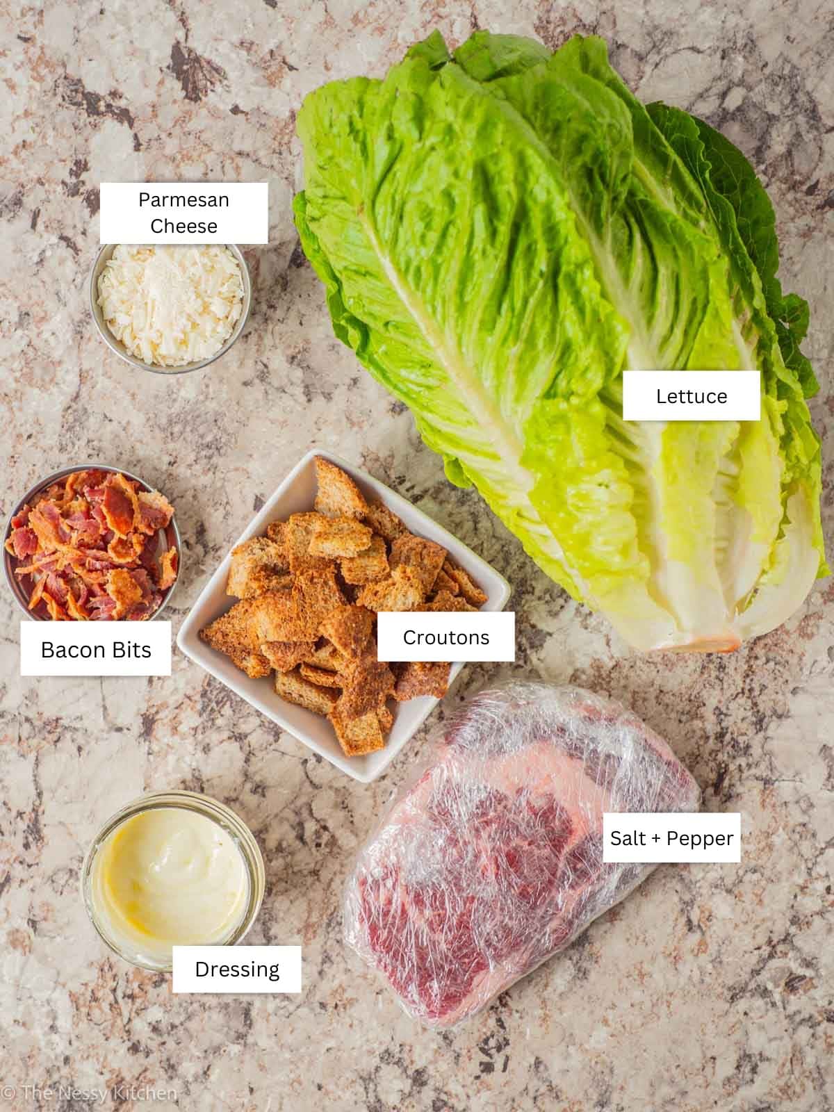 Ingredients measured out a on a countertop.